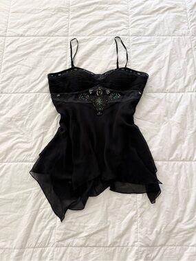 Vintage Simon Chang 100% Silk Beaded Handkerchief Camisole